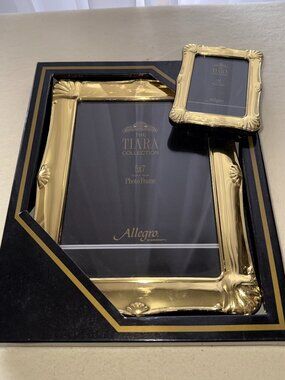 2pc Brass Picture Frames Photo 5x7 2x3 New Box Set Tiara Collection Velvet Back